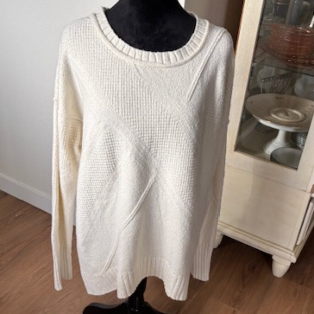 Calvin Klein Jeans Cream Hi-Lo Pullover Tunic Knit Sweater EUC XL